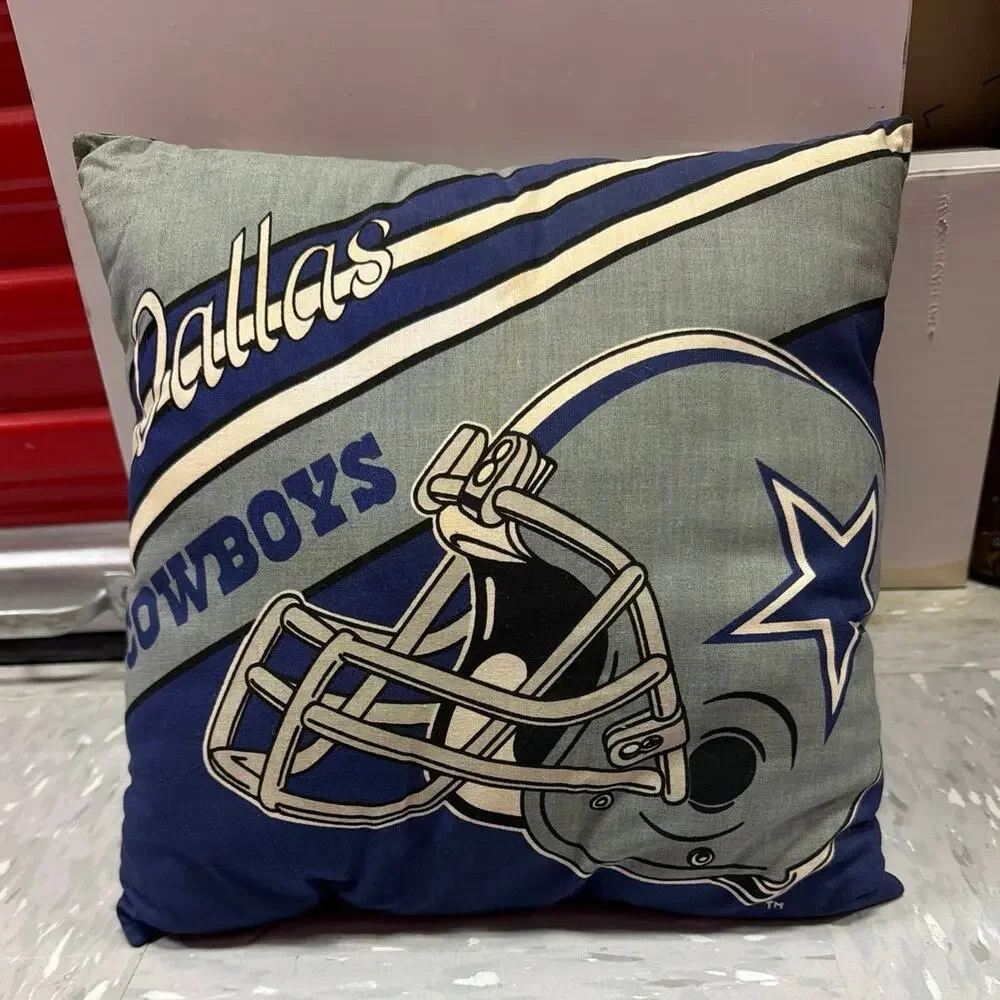 Vintage 70s 80s Dallas Cowboys NFL Football Helmet Throw Pillow Blue Gray Retro